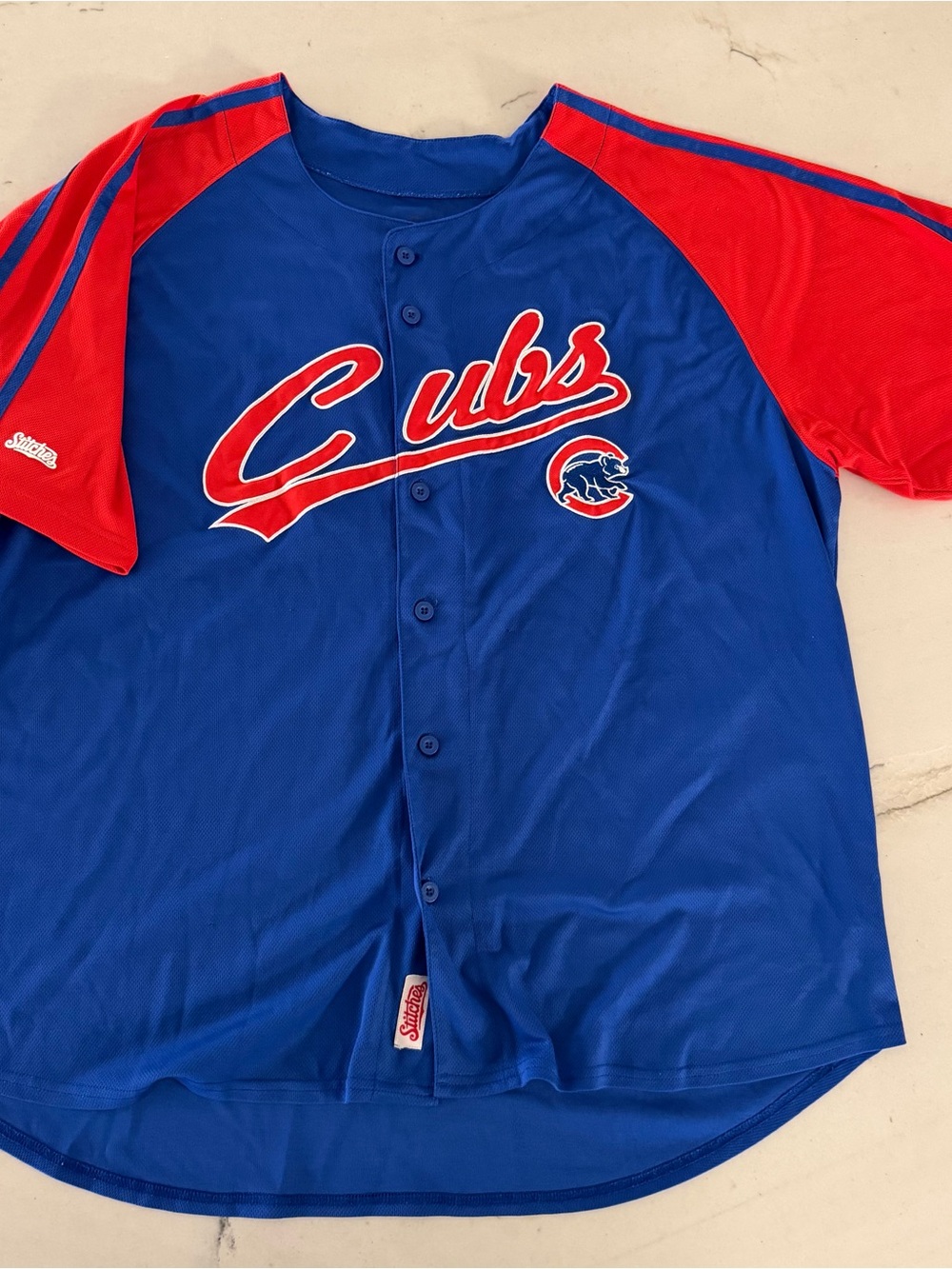 Stitches Athletic Gear Chicago Cubs Jersey Men's 2XL Short Sleeve Blue Red